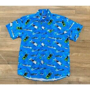 Dixxon Flannel Eliminator Boats Mens L Short Sleeve Button Up Hawaiian Shirt